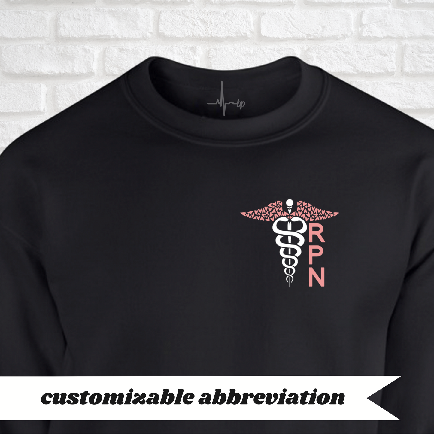 caduceus of hearts (three letters) crewneck